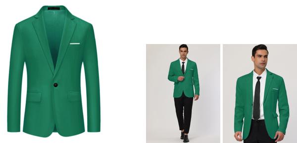 Lars Amadeus ドレススーツ ブレザー スリムフィット シングルブレスト ワンボタン サイドポケット スポーツコート メンズ グリーン S