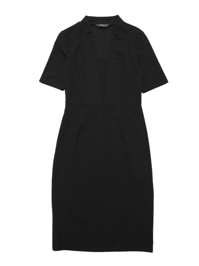 Allegra K ミディワンピース シースドレス Vネック 半袖 仕事 オフィス ボディコン レディース ブラック S