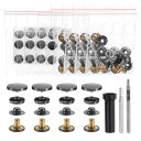 24個セット レザースナップファスナーキット20mmメタルスナップボタンプレススタッズレザーリベットスナップ 3つ セッターツール付き 服 ジャケット ジーンズ...