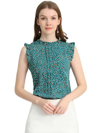 Allegra K レディース ノースリーブトップス フリル付き ビジネスオフィス 1950年代 ヴィンテージ フローラル ブラウス ブルーグリーンフローラル S Allegra K レディース ノースリーブトップス フリル付き ビジネスオフィス 1950年代 ヴィンテージ フローラル ブラウス ブルーグリーンフローラル S