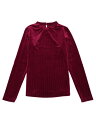 Allegra K 長袖Tシャツ 無地 トップス ブラウス スタンドカラー バックキーホール リブ編みニット ベルベット レディース ブルゴーニュ XS