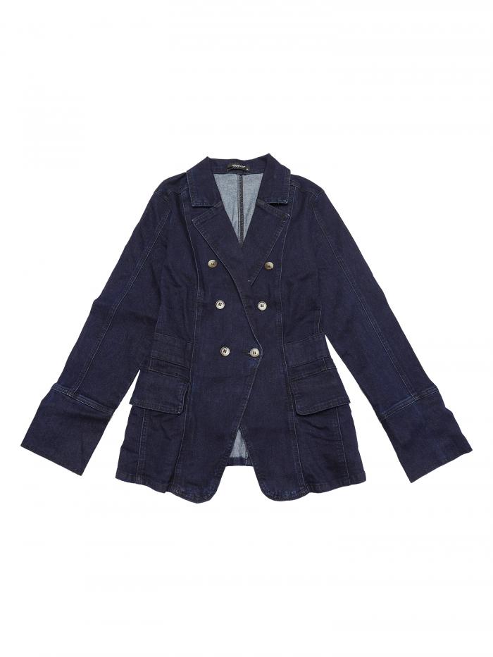 Allegra K デニム ブレザー ジャケット ジージャン Gジャン 長袖 オフィス ポケット付き レディース ブラックブルー XL