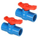 PATIKIL G3/4 ボールバルブ 2個パック PVC スレッド式シャットオフバルブ 水流制御に便利な回転ハンドル付き ブルー/レッド(4)