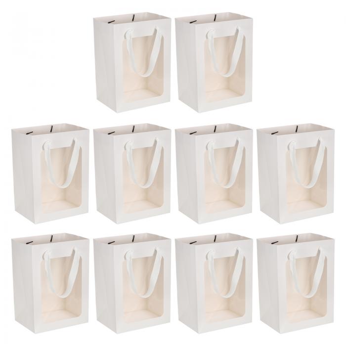 PATIKIL 18 x 13 x 25 cm ギフトバッグ 透明窓付き 10個 紙ギフトトートバッグ ハンドル付き ブライダルシャワーフェスティバルパーティー用 ホワイト