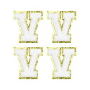 シェニール文字パッチ アイロン接着レターパッチ 衣類 靴 帽子 バックパック用 漢字V 80 mm高さ ホワイト 4個