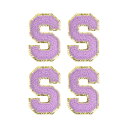 シェニール文字パッチ アイロン接着レターパッチ 衣類 靴 帽子 バックパック用 漢字S 80 mm高さ パープル 4個