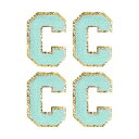 シェニール文字パッチ アイロン接着レターパッチ 衣類 靴 帽子 バックパック用 漢字C 80 mm高さ ブルー 4個