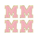 シェニール文字パッチ アイロン接着レターパッチ 衣類 靴 帽子 バックパック用 漢字M 80 mm高さ ピンク 4個