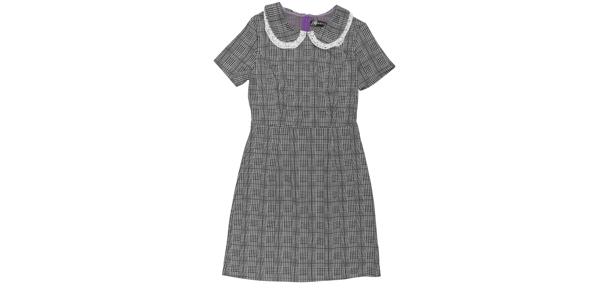 Allegra K 伸縮性千鳥格子ミニドレス 半袖コントラストカラースリム ヴィンテージ レディース パープル M