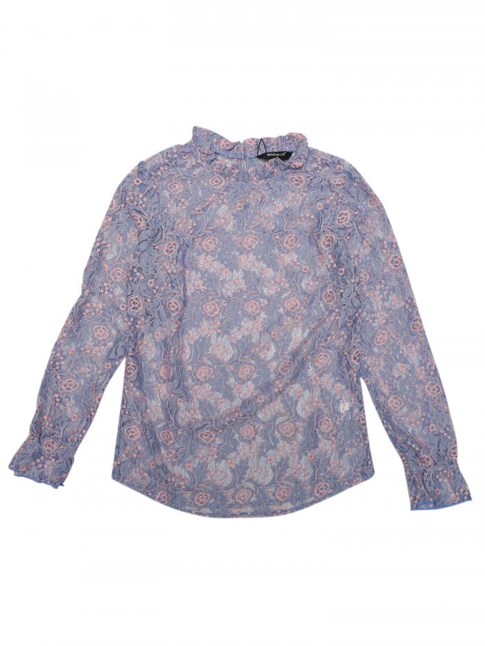 Allegra K レース ブラウス かぎ針編み シースルー 花柄 長袖 フリルネック カジュアル レディース グ..