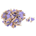 ミニスプリングペグ 多目的クリップ 写真クランプ 50個入り プラスチック 木製 ウッドカラー、パープル