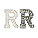 アイロン接着装飾 文字R 閃光アルファベット アップリケラインストーンパール 英語文字 DIY 洋服修理 帽子 バッグ用 ブラックホワイトパッチ 2個(4)