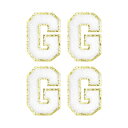 シェニール文字パッチ アイロン接着レターパッチ 衣類 靴 帽子 バックパック用 漢字G 80 mm高さ ホワイト 4個