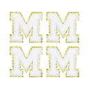 シェニール文字パッチ アイロン接着レターパッチ 衣類 靴 帽子 バックパック用 漢字M 80 mm高さ ホワイト 4個