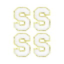 シェニール文字パッチ アイロン接着レターパッチ 衣類 靴 帽子 バックパック用 漢字S 80 mm高さ ホワイト 4個