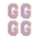 シェニール文字パッチ アイロン接着レターパッチ 衣類 靴 帽子 バックパック用 漢字G 80 mm高さ パープル 4個