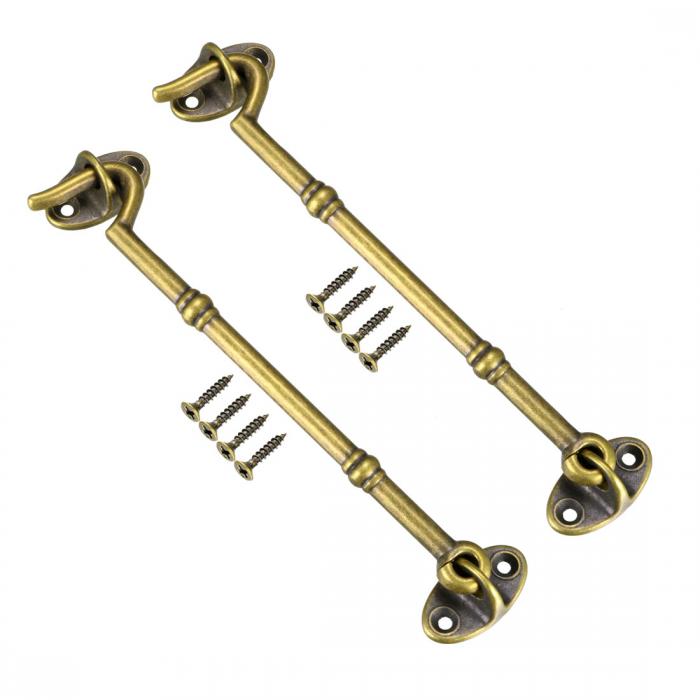 キャビンフック アイラッチ ドア ゲート スイベルウィンドウ ブラス フック 取付けネジ付き アンティークブロンズ フック長さ150mm 2個入り