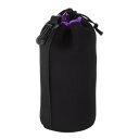 PATIKIL カメラレンズバッグ 9 x 25cm 巾着レンズポーチ 厚い保護付き ネオプレンレンズケース デジタル一眼レフカメラレンズ 水 コーヒーカップ用 ブラック パープル