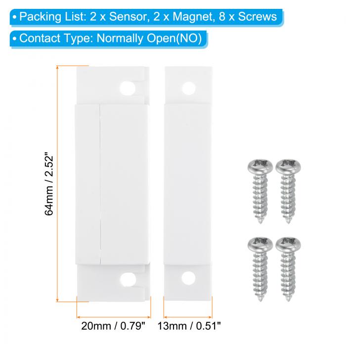 PATIKIL マグネチックスプリングスイッチ 電磁開閉器 マグネチックスイッチ 2セット ノーマルオープン NO 有線 表面実装型 ガレージドア窓用