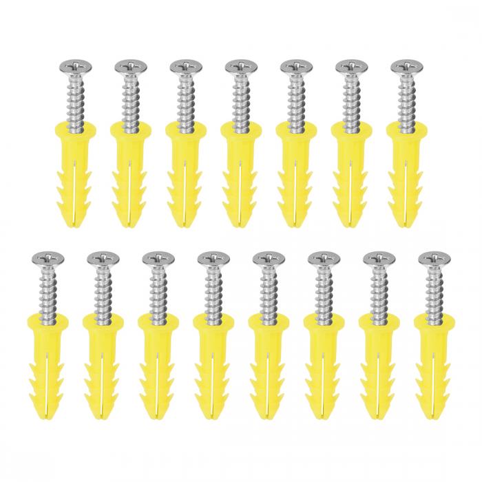 プラスチック拡張パイプ フレーム固定チューブ イエロー プラスチック 6x26mm カラムコンクリート乾式壁アンカー ウォールプラグ ネジ付き 15個入り