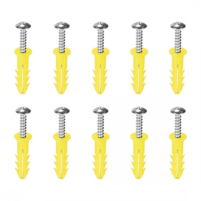 プラスチック拡張パイプ フレーム固定チューブ イエロー プラスチック 6x26mm カラムコンクリート乾式壁アンカー ウォールプラグ ネジ付き 75個入り