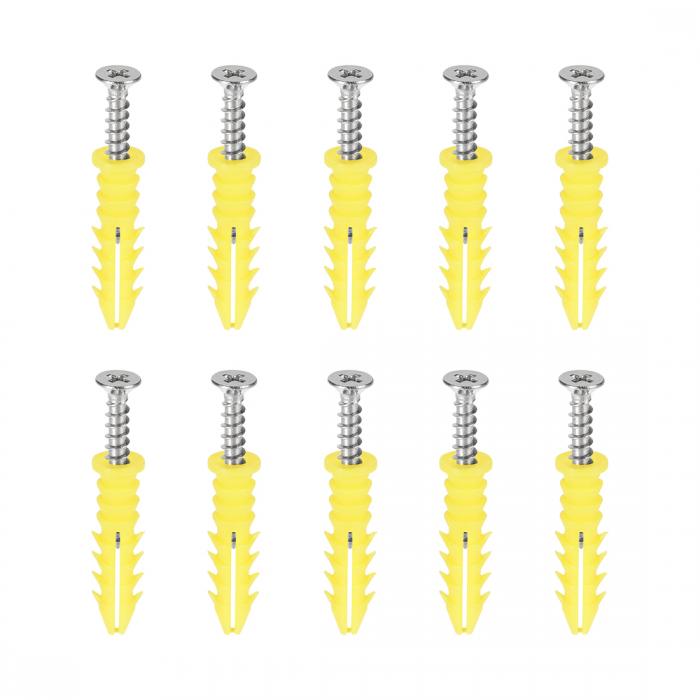 プラスチック拡張パイプ フレーム固定チューブ イエロー プラスチック 8x35mm カラムコンクリート乾式壁アンカー ウォールプラグ ネジ付き 10個入り