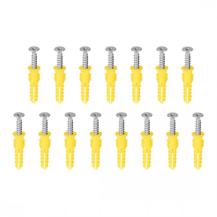 プラスチック拡張パイプ フレーム固定チューブ イエロー プラスチック 6x30mm カラムコンクリートアンカー ウォールプラグ ネジ付き 15個入り