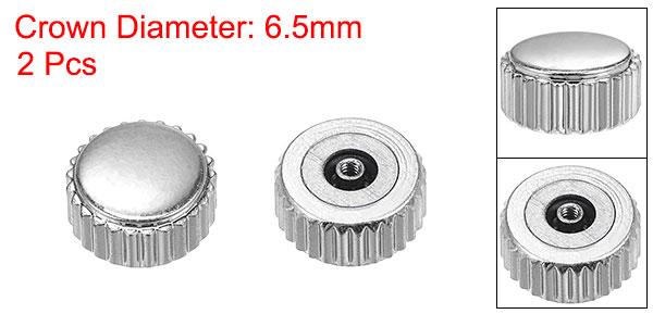 6.5 mm時計クラウン部品 フラットヘッド 短ステム ステンレス製 時計リペア用 内径2 mm シルバートーン 2個入り