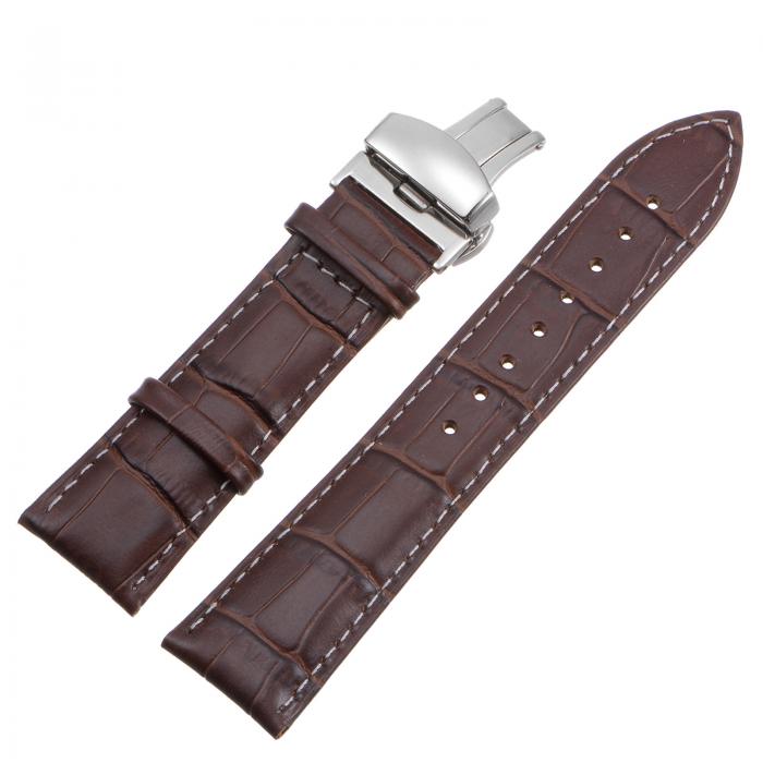 牛革レザーバンド 交換用キット 展開バックルウォッチストラップ 23 mm レザーストラップ スプリングバー付き ライトブラウン