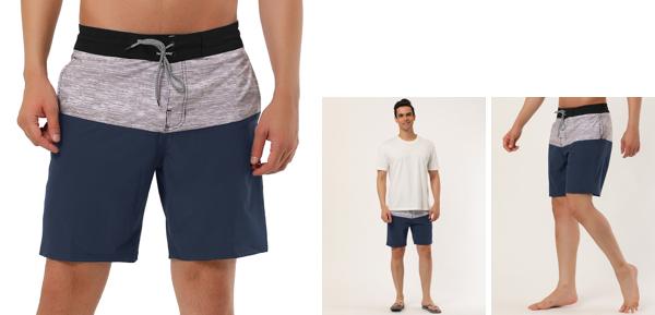 Lars Amadeus メンズ 水着 サーフパンツ 海パン 海水パンツ ビーチパンツ カラーブロック ショーツ グレーネイビー 36