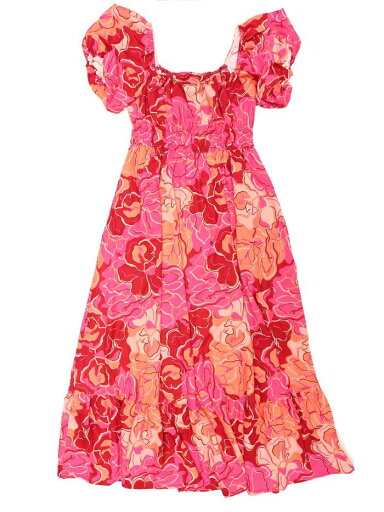 Allegra K レディース フローラル スイートハート ネック パフ 半袖 ボヘミアン マキシ ドレス ピンク XS Allegra K レディース フローラル スイートハート ネック パフ 半袖 ボヘミアン マキシ ドレス ピンク XS