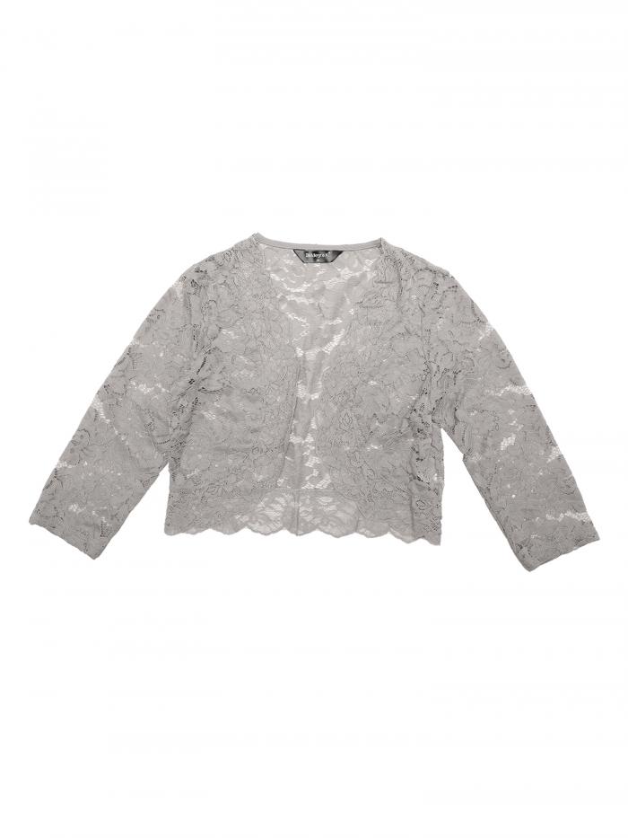 Allegra K レースボレロ 総レース シアー 花柄 シュラグ トップス 七分袖 前開き エレガント レディース 歯が灰色 XL