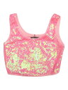 Allegra K クロップタンクトップ 衣装 ノースリーブ クラブウェア メタリック スパンコール ラウンドネック レディース ピンク XS(4)