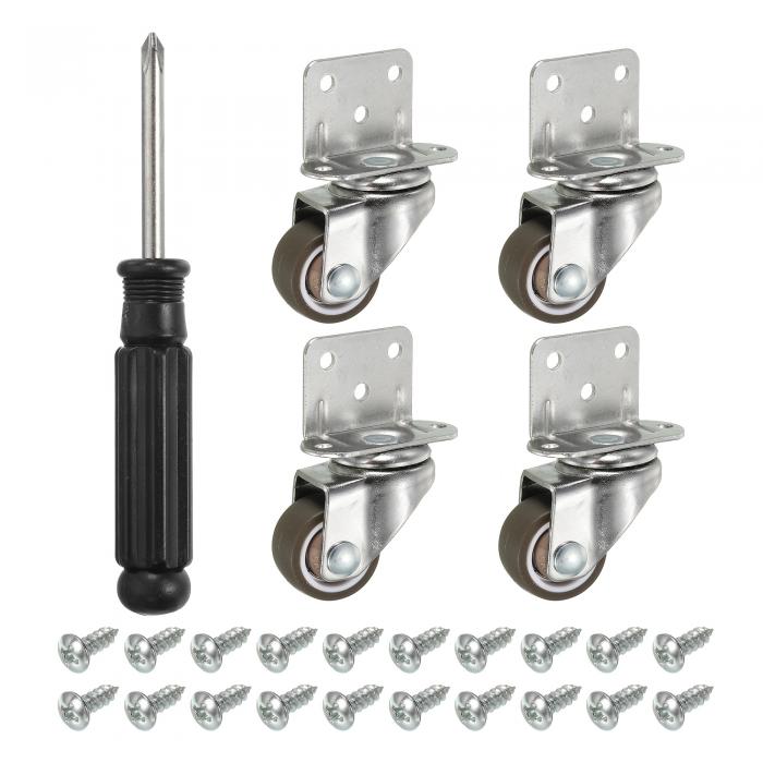 PATIKIL L字型プレート回転キャスターホイール 1" 4個セット 家具や花台に取り付けるため TPEサイドマ..