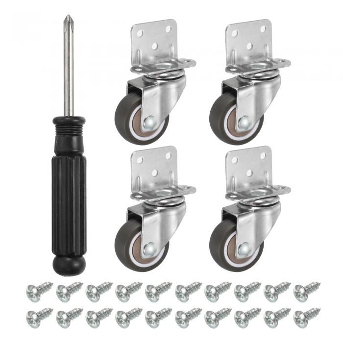 PATIKIL L字型プレート回転キャスターホイール1.25" 4個セット 家具や花台に取り付けるため TPEサイド..