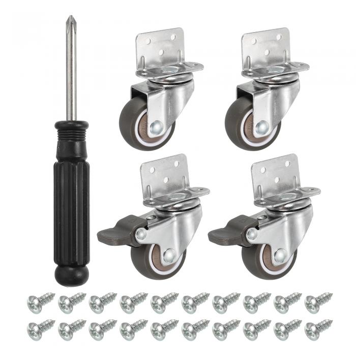 PATIKIL L字型プレートスイベルキャスターホイールコンボ1.5" 4個セット 家具や花台用 ブレーキ付きベ..
