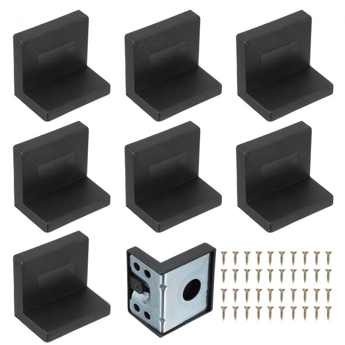 PATIKIL メタルコーナーブ ラケット 8個入りL字型ブ ラケット直角ボードホルダーシェルフサポート プラスチックカバーとねじ付き 引き出し木製棚キャビネットフレーム 固定用 黒