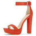 Allegra K プラットフォームサンダル ハイチャンキーヒール アンクルストラップ レディース オレンジ 23.5 cm