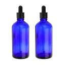 アンバーガラスボトル2個セット（3.38oz）ガラスアイドロッパーディスペンサー付き エッセンシャルオイル 香水 コスメティック 旅行用 ボトル 実験用 化学やくひん用 ブルー