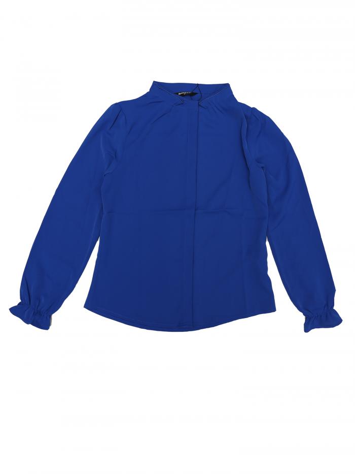 Allegra K シフォンフリルブラウス トップス オフィス ボタンダウン 立ち襟 レディース ロイヤルブルー XS