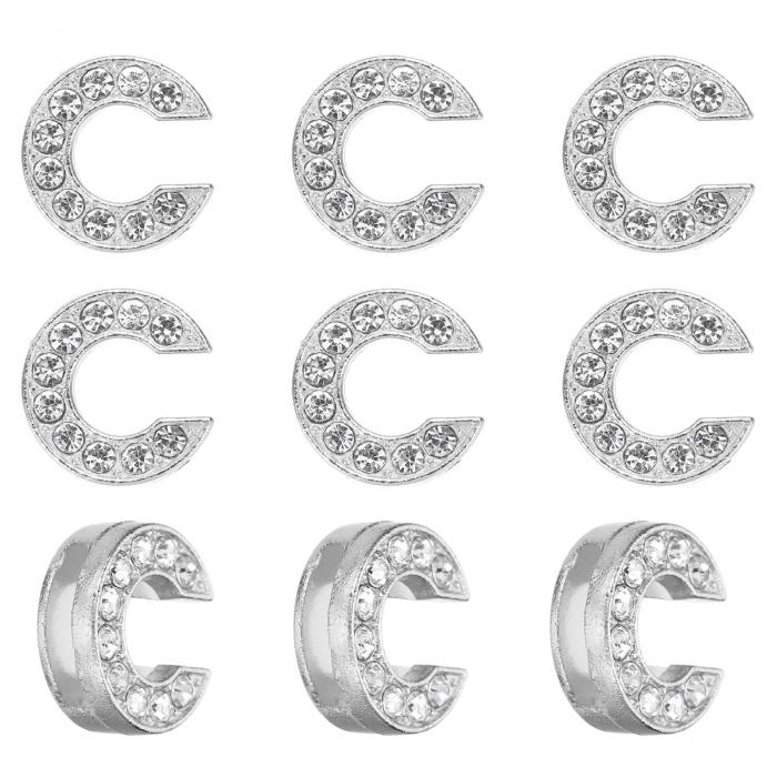 PATIKIL 30個のレター装飾、ラインストーンレターC装飾水晶アルファベットスライドリストバンドペンダント、宝石メイキングレザーカラーネックレス用、シルバー、14mm