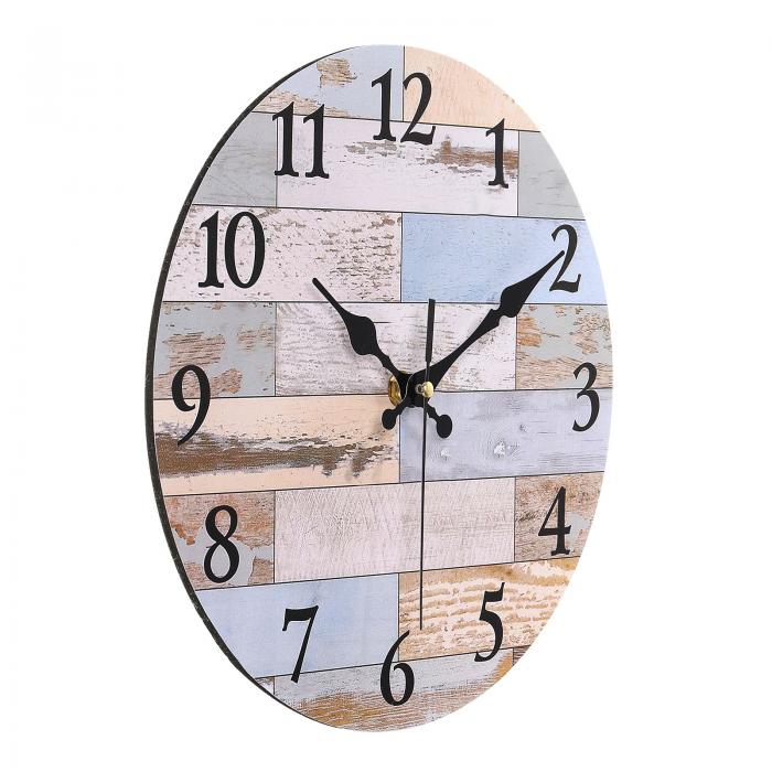 PATIKIL 25 cm 木製壁掛け時計 石英電池 サイレント動作 ノンカチカチ レトロなスタイル 丸い掛け時計 オフィス 寝室の装飾用 ブルー/イエロー