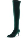 Perphy フェイクベルベットのポインテッドトゥスティレットヒールオーバーニーハイブーツ(レディース) 緑 24.5cm