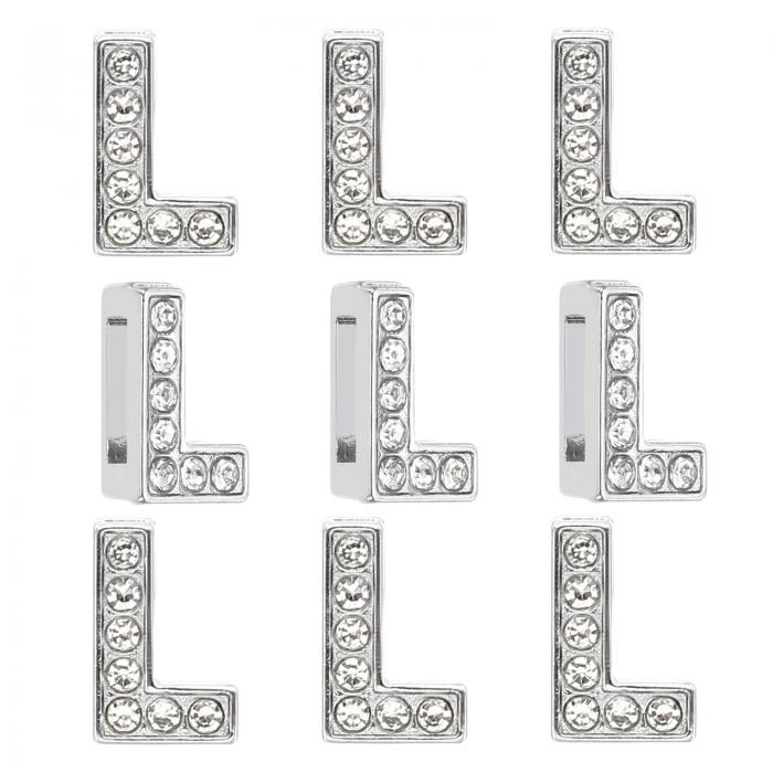 PATIKIL 30個 レター装飾 ラインストーンレター装飾水晶アルファベットスライドリストバンド装飾ペンダント 宝石メイキングレザーカラーネックレスブレスレットヘアクリップ用 シルバー L