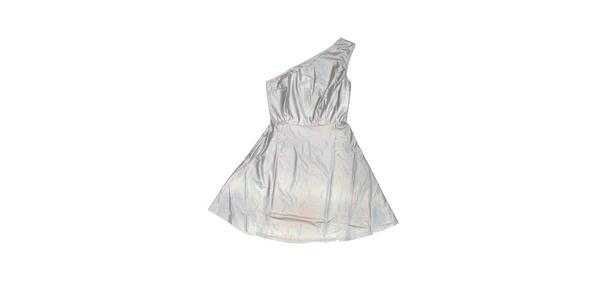 Allegra K ドレス ワンショルダー Aライン メタリック ノースリーブ パーティー ホログラフィック 膝丈 レディース シルバー S