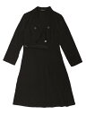 Allegra K カジュアルワンピース ビジネスドレス ベルト付き プリーツ ボタン ハーフブランケット 2023 レディース ブラック XS