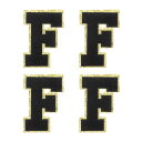 シェニールレターパッチ アイロン接着レターワッペン ブラック Fアルファベット装飾 刺繍ワッペン修理 衣類 靴 帽子 バックパック用 4個