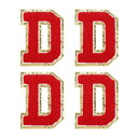 シェニールレターパッチ アイロン接着レターワッペン レッド Dアルファベット装飾 刺繍ワッペン修理 衣類 靴 帽子 バックパック用 4個