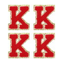 シェニールレターパッチ アイロン接着レターパッチ Kアルファベット装飾修理刺繍パッチ 衣類 靴 帽子 バックパック用 レッド 4個入り
