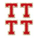シェニールレターパッチ アイロン接着レターパッチ Tアルファベット装飾修理刺繍パッチ 衣類 靴 帽子 バックパック用 レッド 4個入り